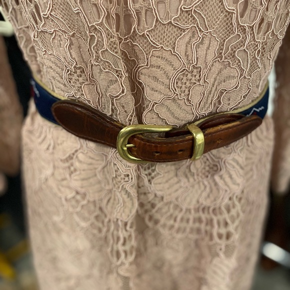 YRI Canvas Golf Belt Size 32/80 Blue Down Hill Mountain Skier Embroidery Brass - Picture 9 of 9